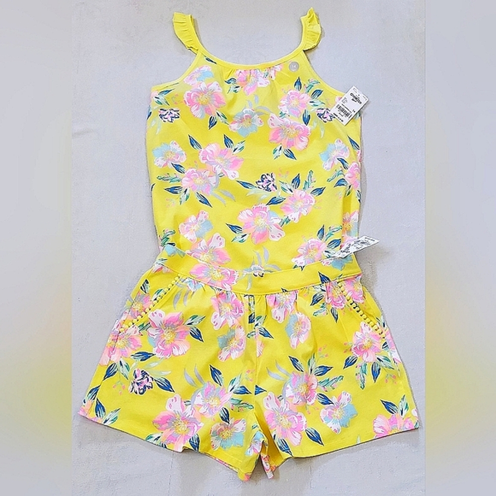 NWT New Oshkosh B'gosh (2) Piece Bright Yellow Floral Tank Shorts Girls Size 14